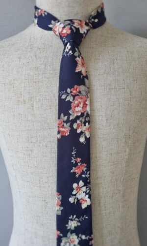 Coral Rose Navy Modern Floral Tie New Zealand