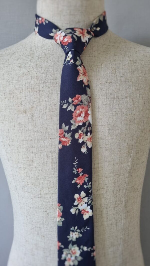 Coral Rose Navy Modern Floral Tie New Zealand