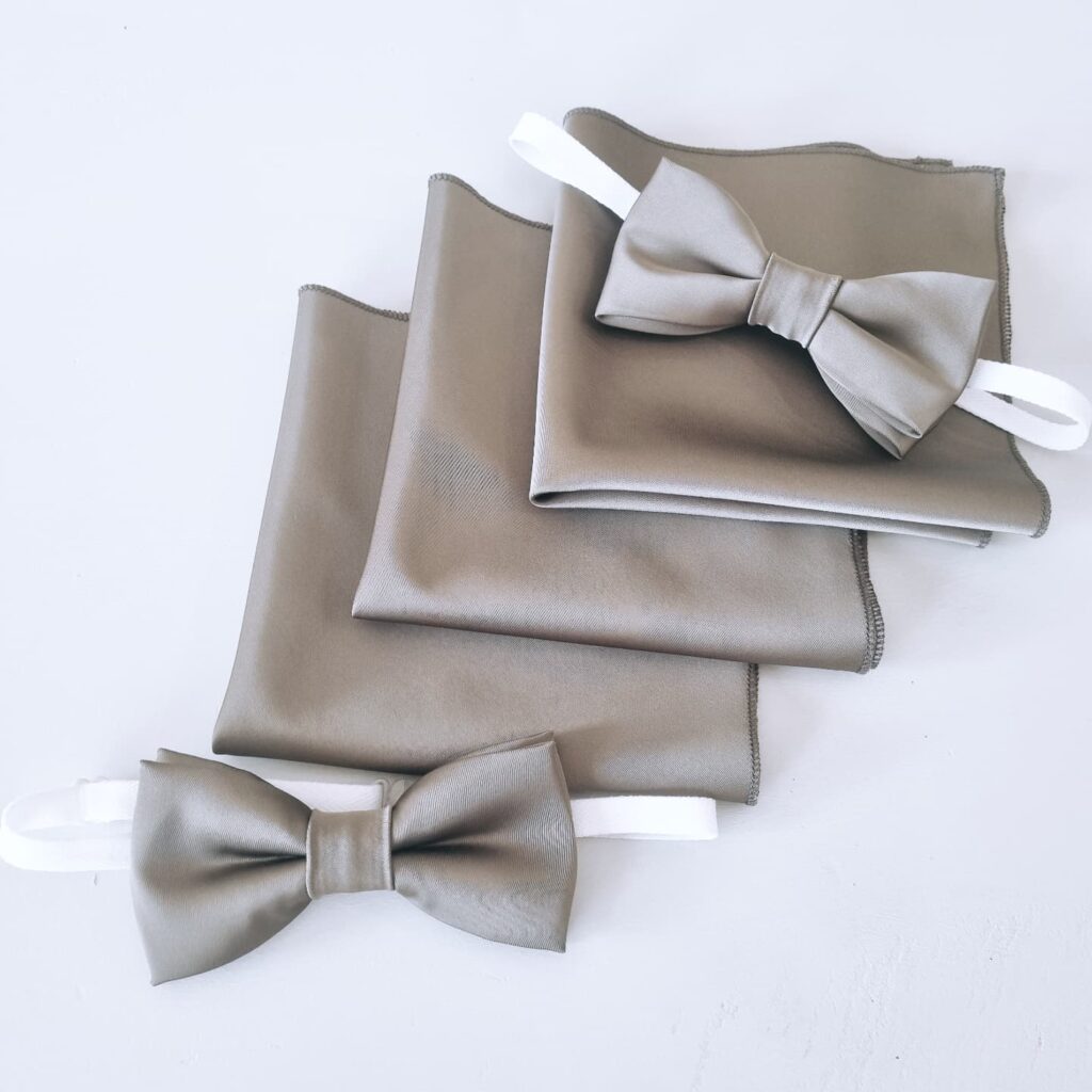 Sage bow ties and pocket squares made from a Showpo dress