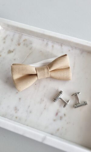 Buff or warm beige linen bow tie NZ