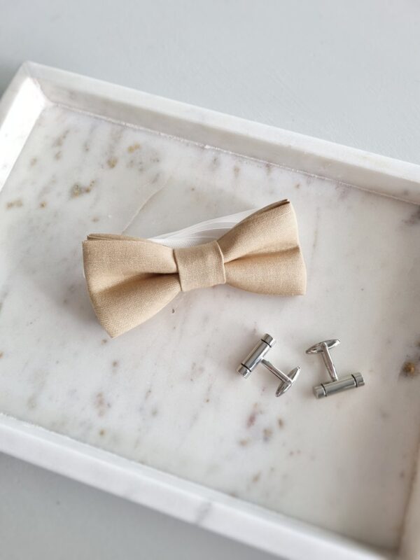 Buff or warm beige linen bow tie NZ