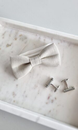 Stone linen bow tie NZ