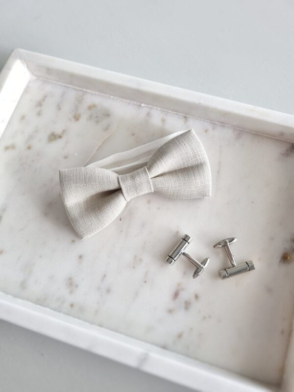 Stone linen bow tie NZ