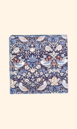 Navy Blue Strawberry Thief Pocket Square