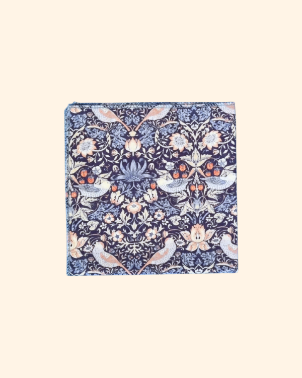 Navy Blue Strawberry Thief Pocket Square